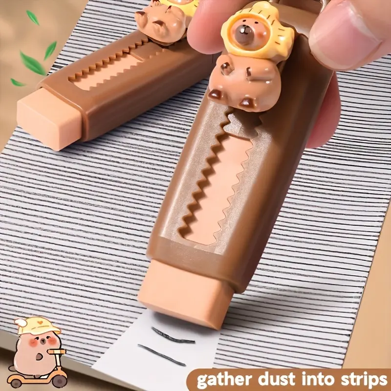 Cute Capybara Eraser with Fashion Glasses and Hat, High Quality Durable Rectangular Eraser for Adult Drawing Supplies, Random Color, Office Supplies