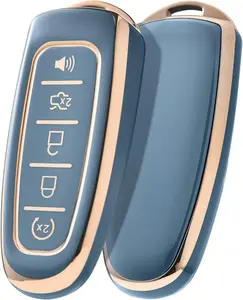 Key Fob Cover for Ford C-Max Edge Escape Expedition Explorer Flex Foc Taur Lincoln MKS MKT MKX Premium Soft TPU 360 Degree Full Protection Key Case (Gold Edge Grey)
