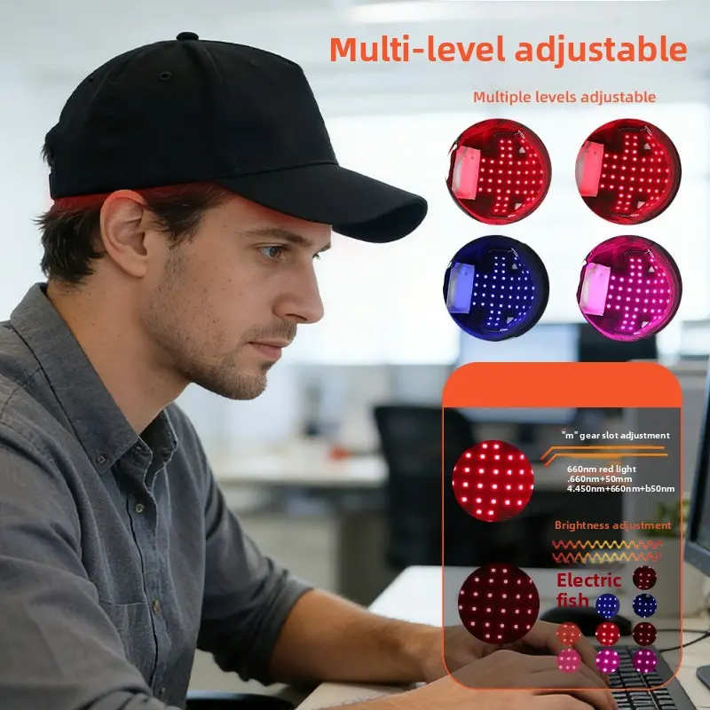 Red Light Therapy Hat for Hair Growth, 4 Modes LED Hair Therapy Cap with 660nm Red Light 460nm Blue Light & 850nm Infrared Light, Hands Free Scalp Care Hat for Men & Women Thicker Looking Hair at Home