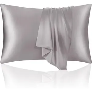 Luxurious 30 Momme  Mulberry Silk Pillowcase (50x70cm) - 6A Grade Charmeuse Weave, Oeko-TEX(R) Certified - Frizz-Free Hair & Wrinkle-Free  (Grey)