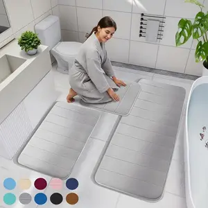 3-Piece Memory Foam Bath Mat Set - Ultra Absorbent Quick-Dry Washable Non-Slip Bathroom Rug, Thick Soft Comfortable Shower Mat for Bathroom Kitchen Laundry Bedroom Indoor Use, Machine Washable Carpet28As