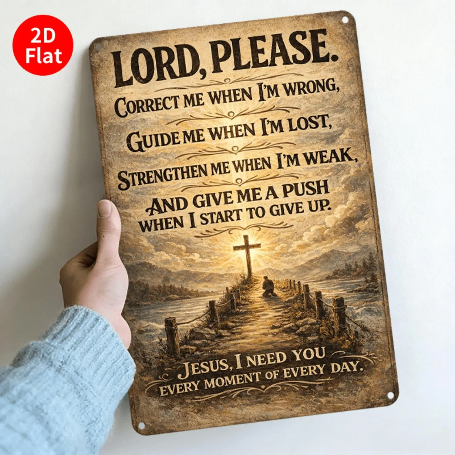 2D Flat, 2D Flat - 1pc Vintage Religious Themed Metal Decorative Signs & Plaques - Lord, Please Wall Art Decor - Suitable for Home Garage Porch Cafe Club Wall Hanging Inspirational Plaque for Indoor & Outdoor, 20*30cm/ 8*12inch, 2D Flat