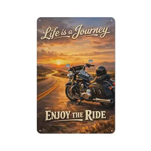 Life Is a Journey Enjoy the Ride Motorcycle Tin Sign: Viral Biker Wall Decor for Harley Fans & Road Trip Lovers