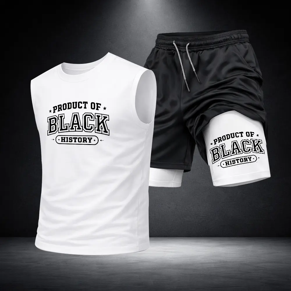 Men’s Black Workout Set Sleeveless Tank Top & Sports Shorts 2-Piece Gym Outfit