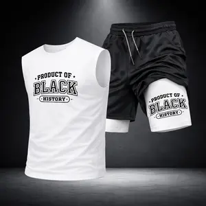 Men’s Black Workout Set Sleeveless Tank Top & Sports Shorts 2-Piece Gym Outfit