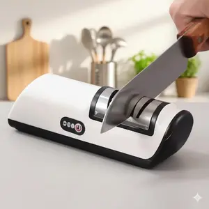 Two-Stage Electric Knife Sharpener: Fast & Efficient Blade Repair Tool. Portable & Powerful Whetstone for Kitchen & Outdoor Use. Professional Knife, Scissor & Hatchet Sharpening Kit with Anti-Slip Base. Ideal for Home & Camping.
