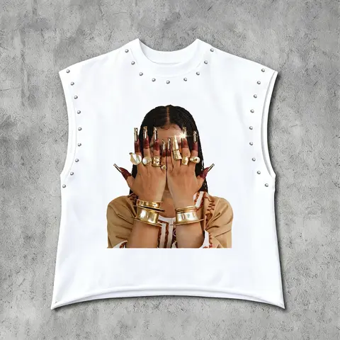 Unisex Sleeveless Vest Top, Graphic Print + Stud Design, Round Neck Wide Shoulder, Casual Streetwear, Fitness and Daily Wear, Sleeveless Shirt, Graphic Tank Top, Sleeveless Loose Tank