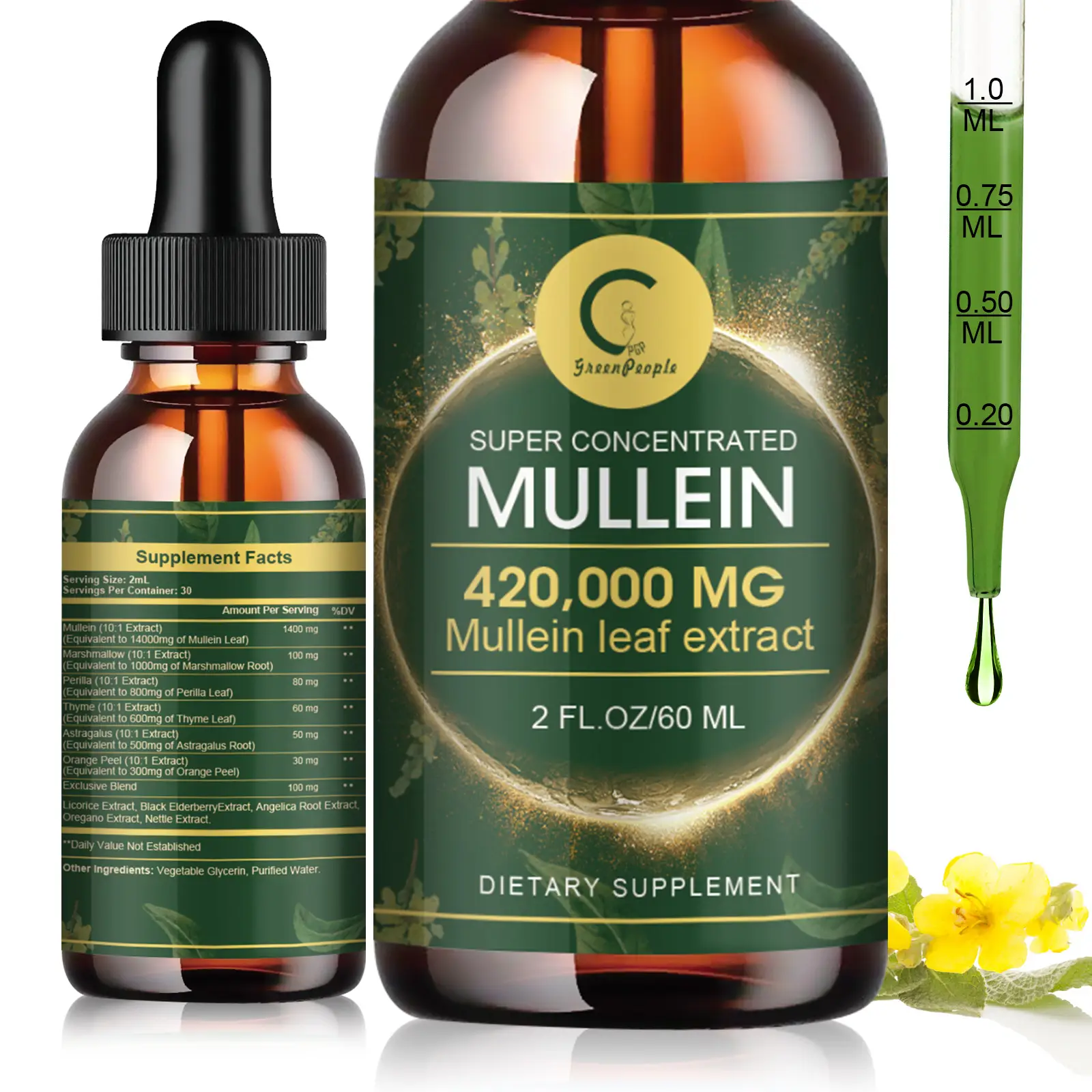 Mullein Leaf Drops for Lungs - Mullein Leaf Extract & Marshmallow Root for Lung Cleanse & Detox -Immune Support Supplement, 2 fl oz Healthcare Vitamin