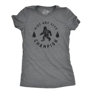 Womens Hide and Seek Champion T shirt Funny Bigfoot Sasquatch Vintage Graphic Funny Womens T Shirts Cute Vintage Fashion Casual Ladies T-Shirt Gift Women's Novelty Tees Dark Grey