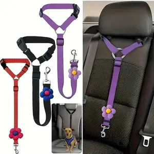 Pet Safety Car Harness Leash Set for Dogs & Cats, Adjustable Round Ring Design, Comfortable Pet Headrest Protector for Traveling, Safety Harnesses