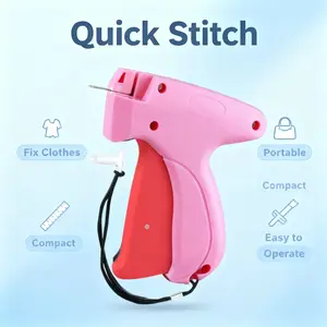 Sewing Gun,Clothing Label Gun 2000 Fasteners (1000 White +1000 Black) ,Quick-Stitch Cloth Fixer,Rose Red,Garment Repair Tool