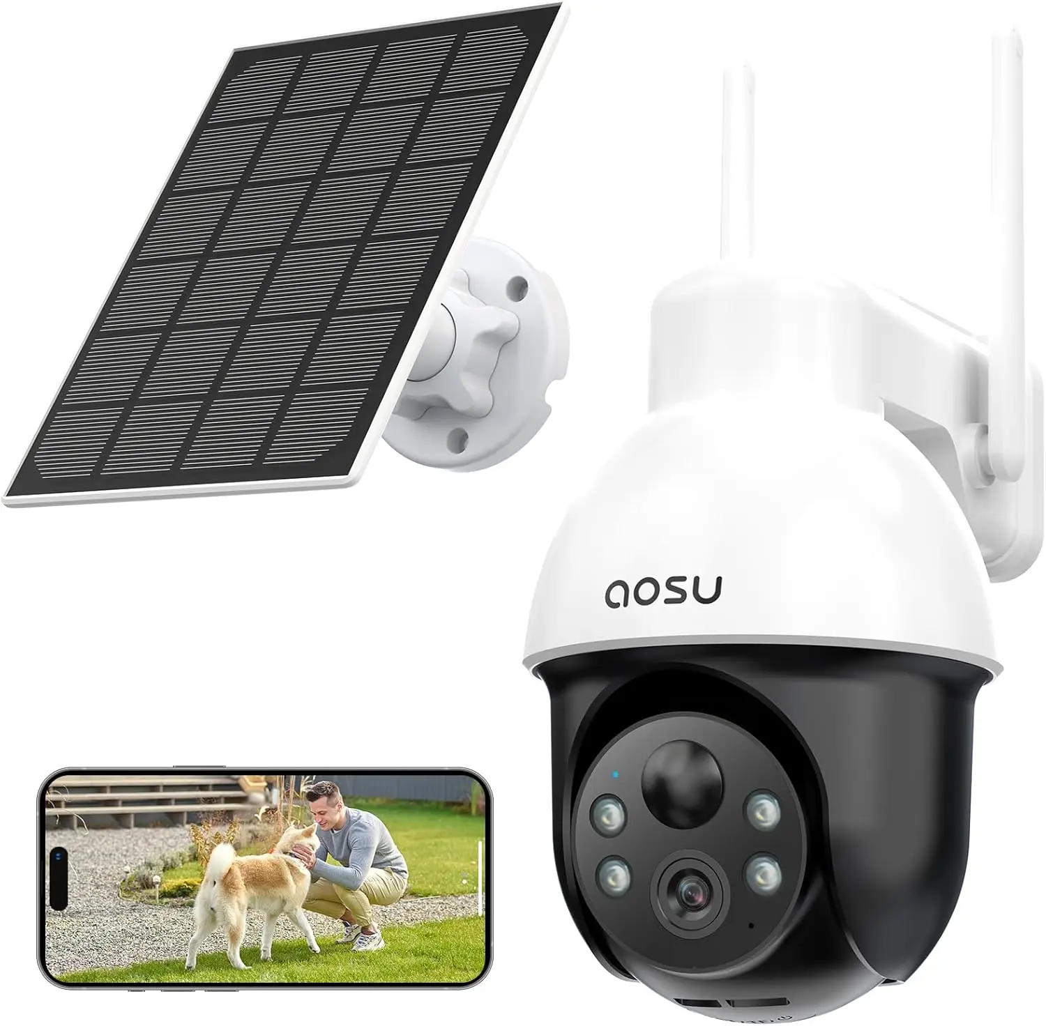 aosu Solar Security Camera Wireless Outdoor System, 3K/5MP Battery Powered WiFi Camera for Home Security, Panoramic PTZ, Auto Tracking, Human/Vehicle Detection, Night Vision, Spotlights, 2-Way Talk