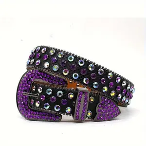 Belt - Black And Purple Color Glitter Snake Pattern Hip-hop Punk Style - For Men - Fashion Accessory - Perfect Gift for Music Lovers & Fashionistas