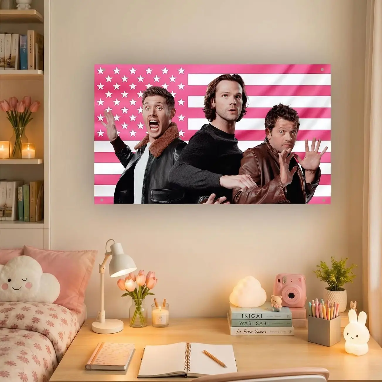 Supernatural Pink USA Flag – Sam Dean Castiel Wall Tapestry & Room Banner – Supernatural TV Show Fan Decor