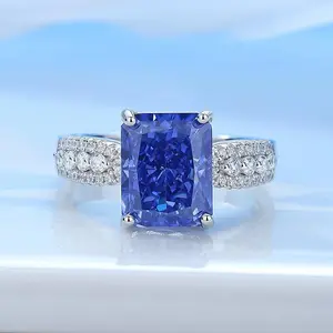 Original Design New Sugar - shaped 925 Sterling Silver Tanzanite Ring for Women - 810mm Ice Flower Cut, European & American Style, with Synthetic Moissanite"