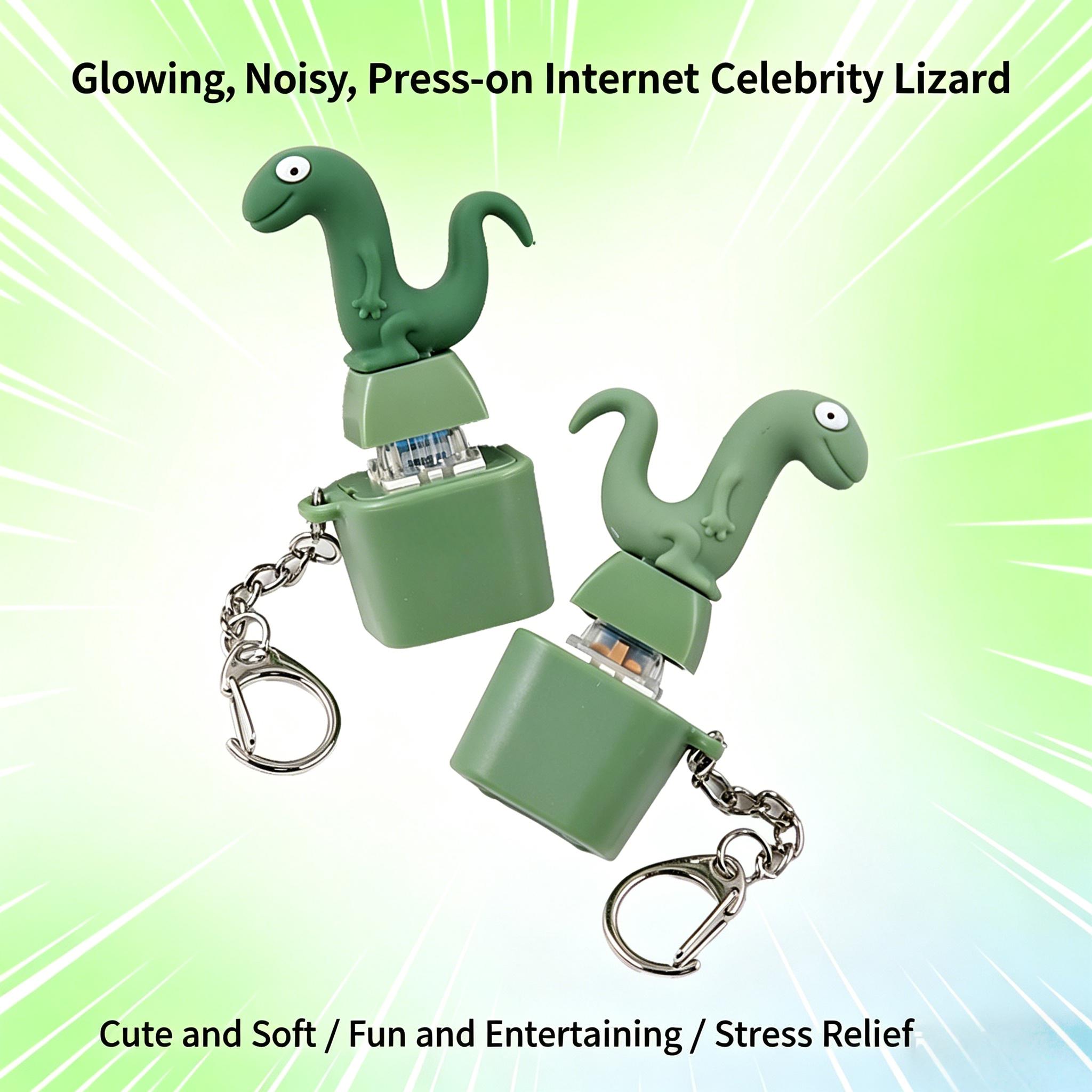 Lizard Keychain Sound Fidget Toys,Rechargeable Lizard Anxiety Relief Keychain Button Toy with Colorful Light & Sound, Fun Portable Anxiety Relief Toy