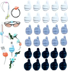 30pcs Self Adhesive Thumb Hooks, Silicone Wall Decoration Hook, Multifunctional Key Hook Home Office Thumbs Up Cord Holder for Desk, Data Cable Clip Wire Desk Organizer Decorative