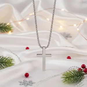 Unisex Religious Gift Cross - Stainless Steel Pendant Chain Necklace for Men Women Kids