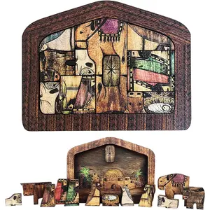 Wooden Jesus Puzzle Statue, Nativity Puzzle with Wood Burned Design, Jesus Puzzles, Nativity Set, Jigsaw Puzzle Game for Adults and Kids, Home Decor, Birthday Present Gifts (Large (11.9 x 7.9))