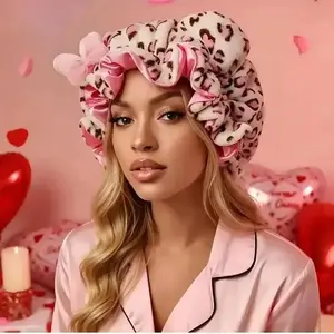 Leopard Print Satin Sleep Bonnet – Adjustable Hair Protection Cap for Women