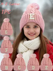 Comfortable Knitted Beanie Hat with Pom Poms, Fashionable Solid Color Design for Boys and Girls, Retro Style for Fall and Winter(8Y+）