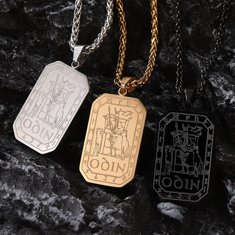 FaithHeart Viking Rune Odin Dog Tag Pendant Necklace