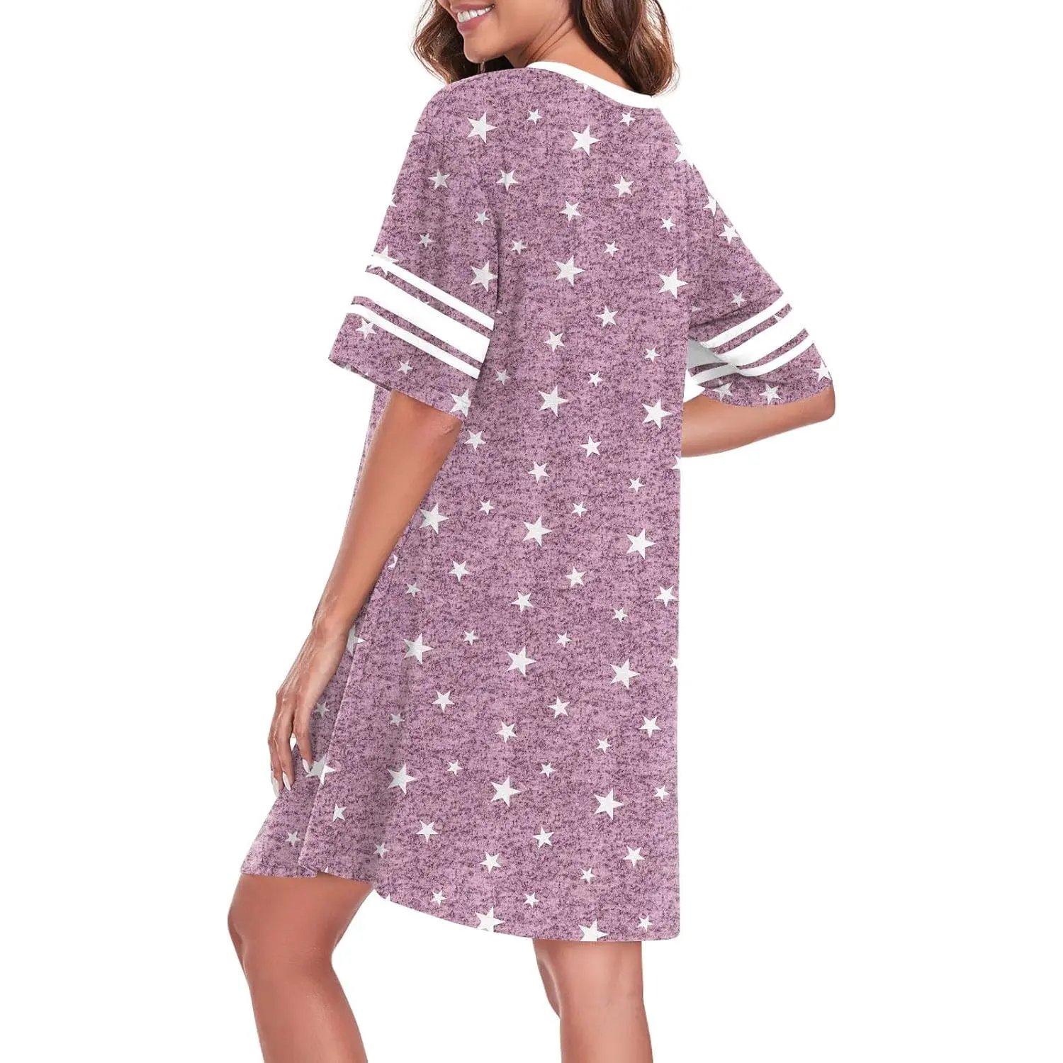 Women's Casual V-Neck Short Sleeve Sleep Dress Nightgown Sleepshirt - Comfortable Loungewear Nightshirts Perfect for Sleeping Lounging Home Wear Soft Breathable Fabric Relaxing Sleepwear Women's Casual V-Neck Short Sleeve Sleep Dress Nightgown Sleepshirt - Comfortable Loungewear Nightshirts Perfect for Sleeping Lounging Home Wear Soft Breathable Fabric Relaxing Sleepwear