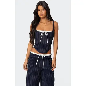 Edikted Women's Pinstripe Peekaboo Drawstring Corset