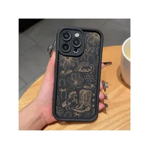 Compatible With IPhone 16 15 Pro Max Plus 14 13 12 11 X XR Gaozhu Black Western Boot Pattern Rugged Durable Shockproof Anti-Scratch Soft Silicone Case
