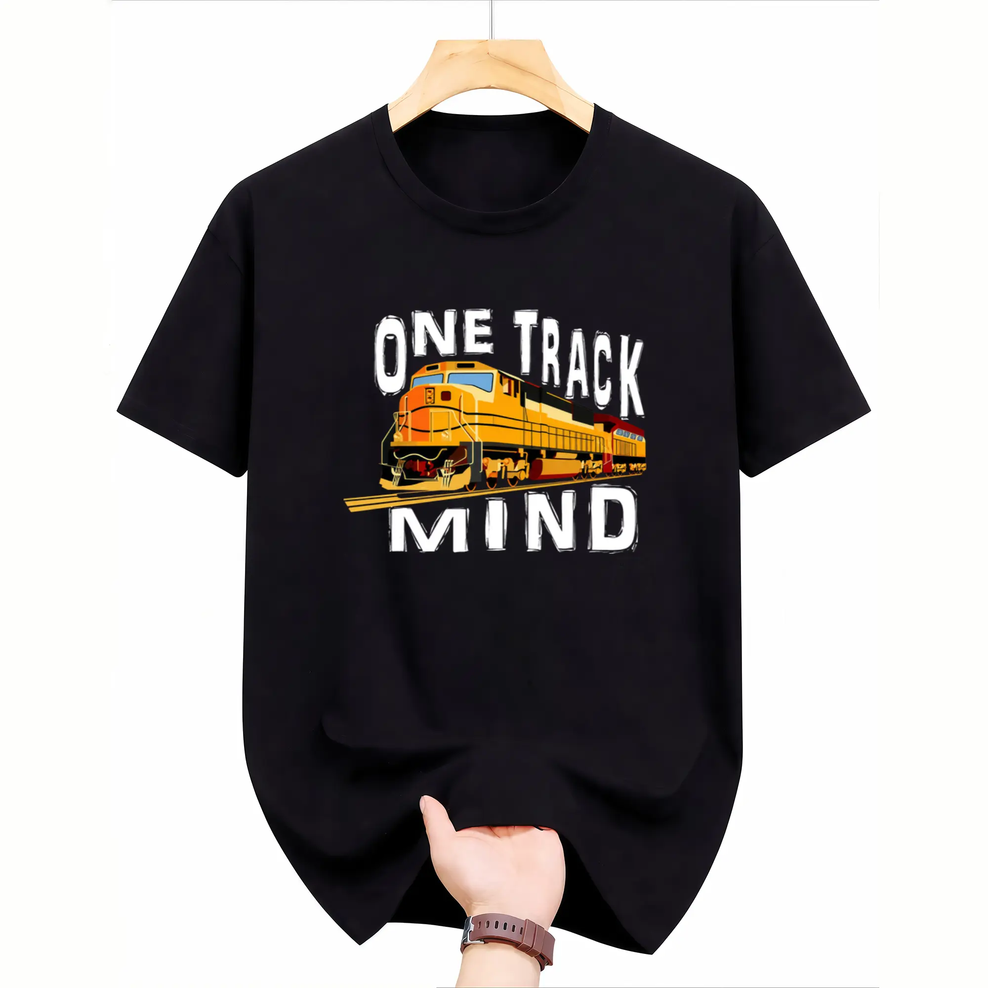 Funny One Track Mind Train Engine T-Shirt - Vintage Locomotive Graphic Tee, Pure Cotton Unisex Shirt for Men, Retro Train Enthusiast Gift