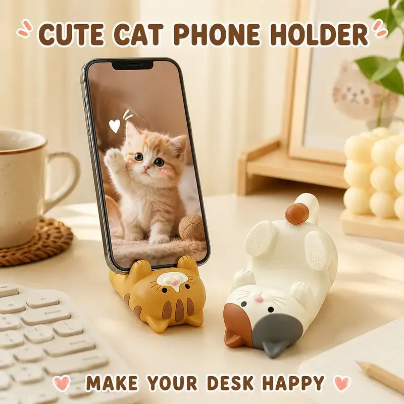 Sturdy Durable Resin Cat Phone Stand Holder - Multi-Functional Desktop Accessory for Smartphone, Cellphone, Mobile Devices, Eyeglass Rack, Office Use, Aesthetic Party Gift Supply