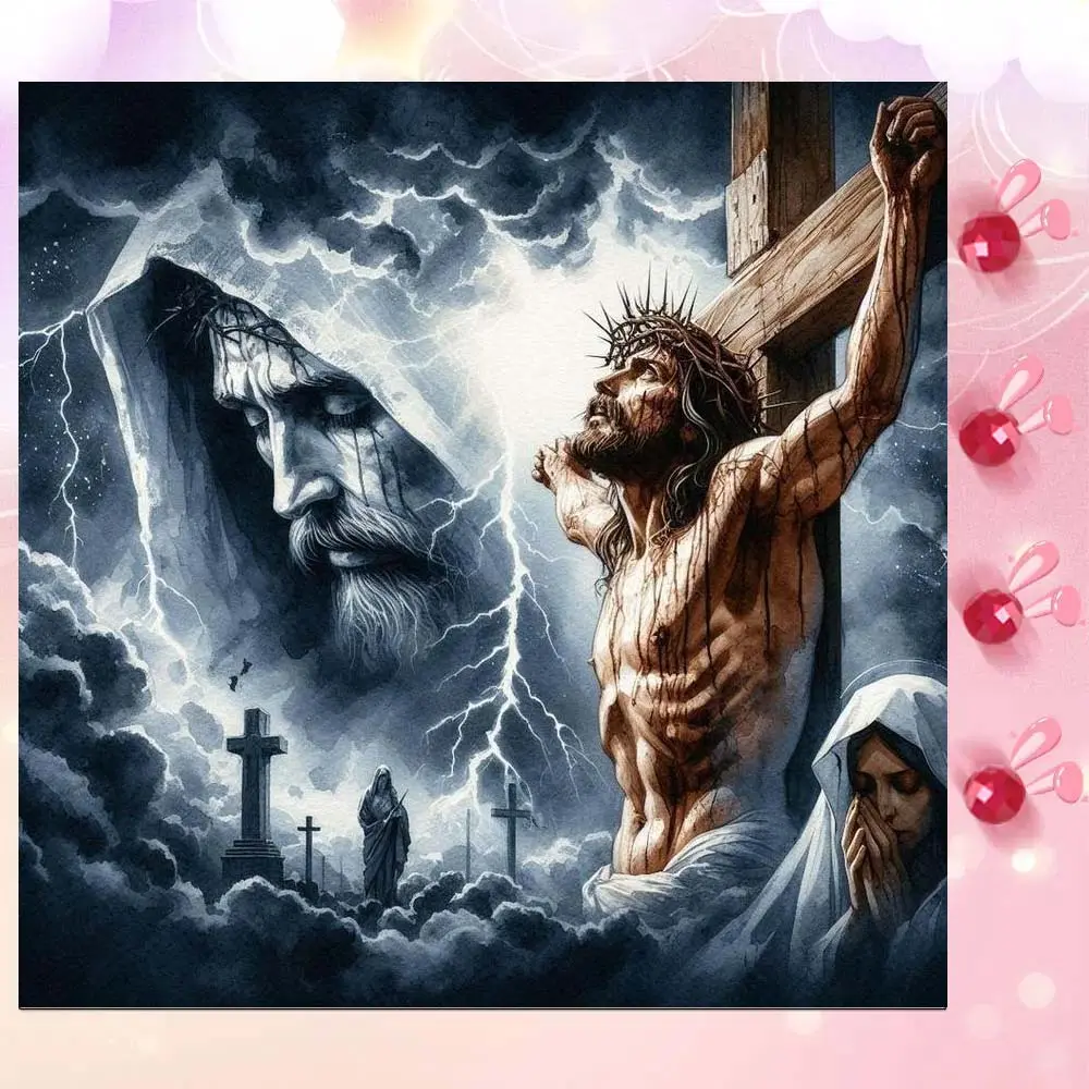 5D DIY Full Drill Round Diamond Painting - Diamond Art Kits Cross, Clouds, Lightning. Mosaic, Canvas - DIY Decor, Home Wall Art, Suitable for Halloween, Christmas, Birthday, and Anniversary Gifts
