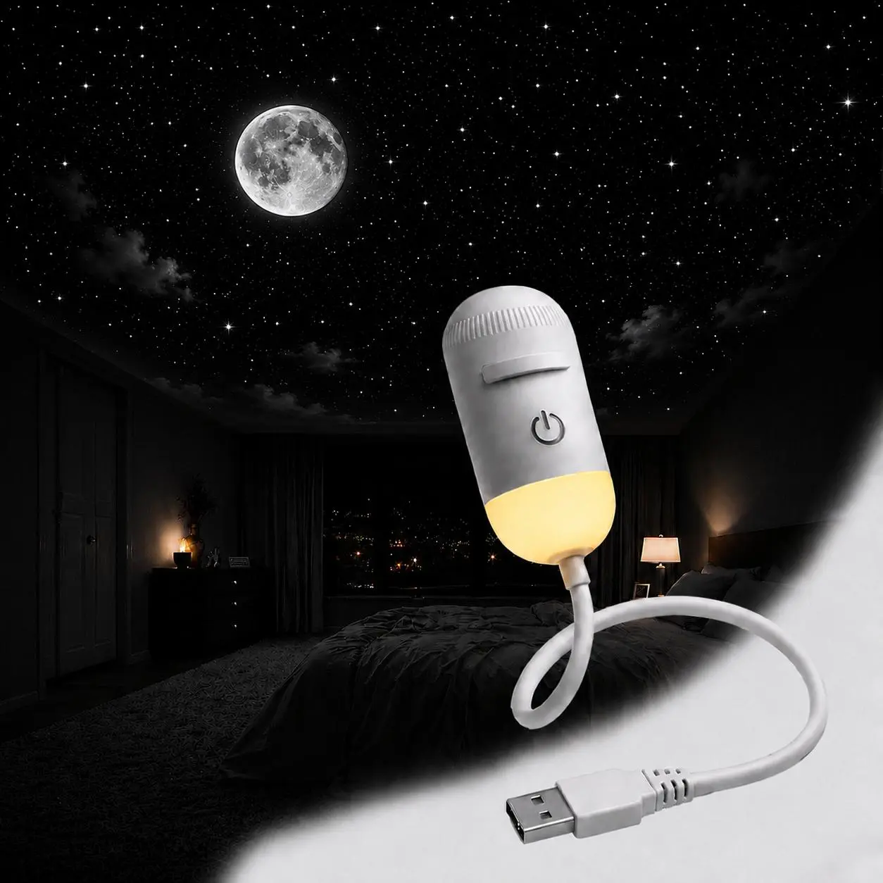 2-in-1 USB-Powered Galaxy Star Projector, LED Mood Lighting Decorative Atmosphere Lamp for Bedroom, Kids Room, Home Decor (Electronics Projectors)