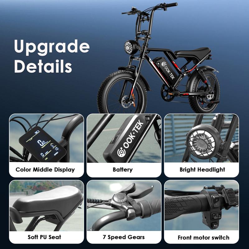 Electric Bike for Adults Peak 1000W, 31MPH,48V 17.5AH, E-Bike,35-45 Miles Electric Motorcycle, 20" Fat Tire Dirt Bike, UL2849 All Terrain for Mountains, Snow, Sand, Road