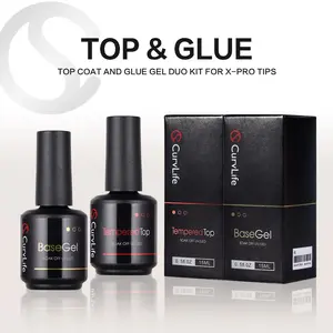 CurvLife 15ml Glossy Tempered Top Coat & Base Gel Set – No Wipe, Soak-Off UV/LED Gel for X-Pro Tips, Long-Lasting Shine & Strong Bond, Easy Application, Salon-Quality Finish for Press-On & Gel Nails
