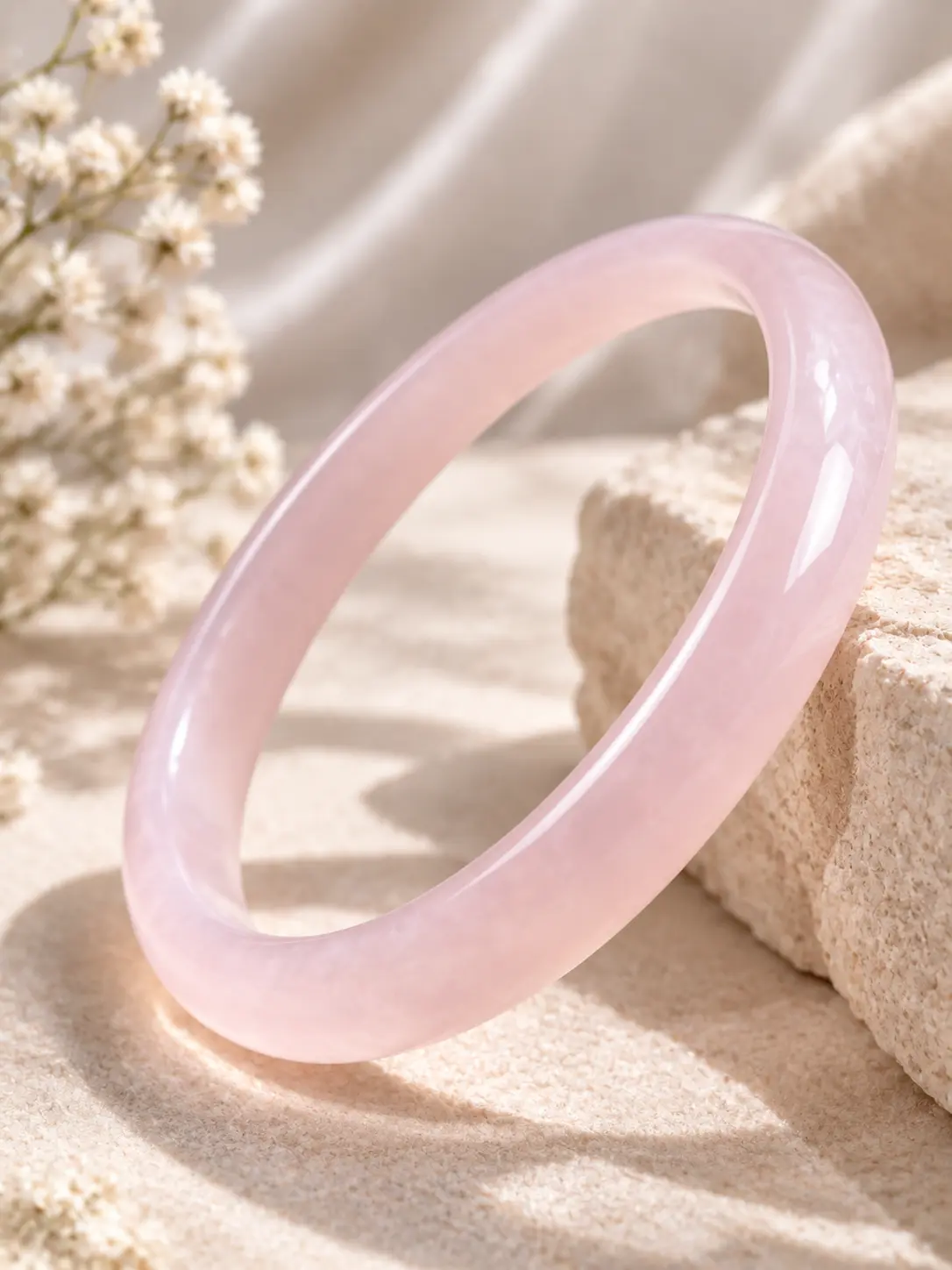 Glass Bangle Bracelet Women Lavender Pink Jade-Look Costume Jewelry, Elegant Delicate Slip-On Accessory for Wedding, Bridal Shower, Spring Summer, Smooth Luminous Finish