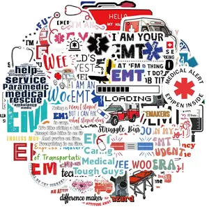 Emergency Medical Technician Sticker, 50pcs/set Cartoon EMT Sticker, Decorative Sticker for Water Bottle & Laptop, EMS Party Favors & Decorations, Ornaments
