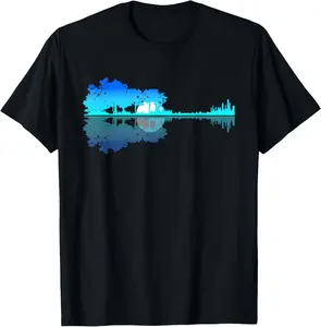 Guitar Lake Shadow Love Guitar Musician T-Shirt Pure Cotton Graphic Tees Menswear Top: Gifts for Men & Women