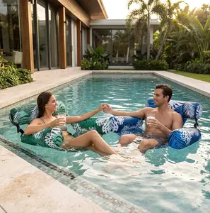 Multi-Use Water Float Lounger Set, 2 Pack Inflatable Hammock Chair with Backrest for Adult Pool & Outdoor Fun