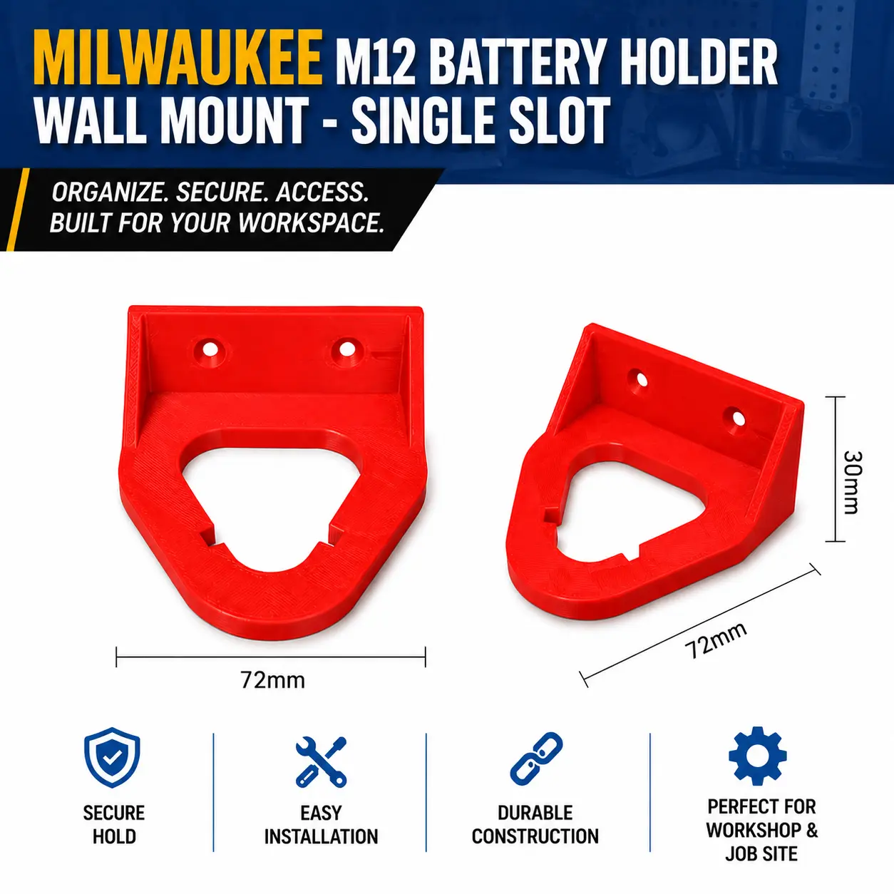 Milwaukee M12 Battery Holder Wall Mount | 1, 2, or 3 Slot Organizer