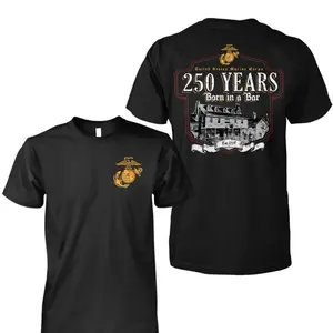 🎖️[Graphic Tee]"🇺🇸 Born in a Bar 250th Anniversary USMC T-Shirt – Patriotic United States Marine Corps Graphic Tee, Established 1775 Veteran Pride Apparel, 100% Cotton Short Sleeve Casual Unisex Streetwear Gift for Men & Women"