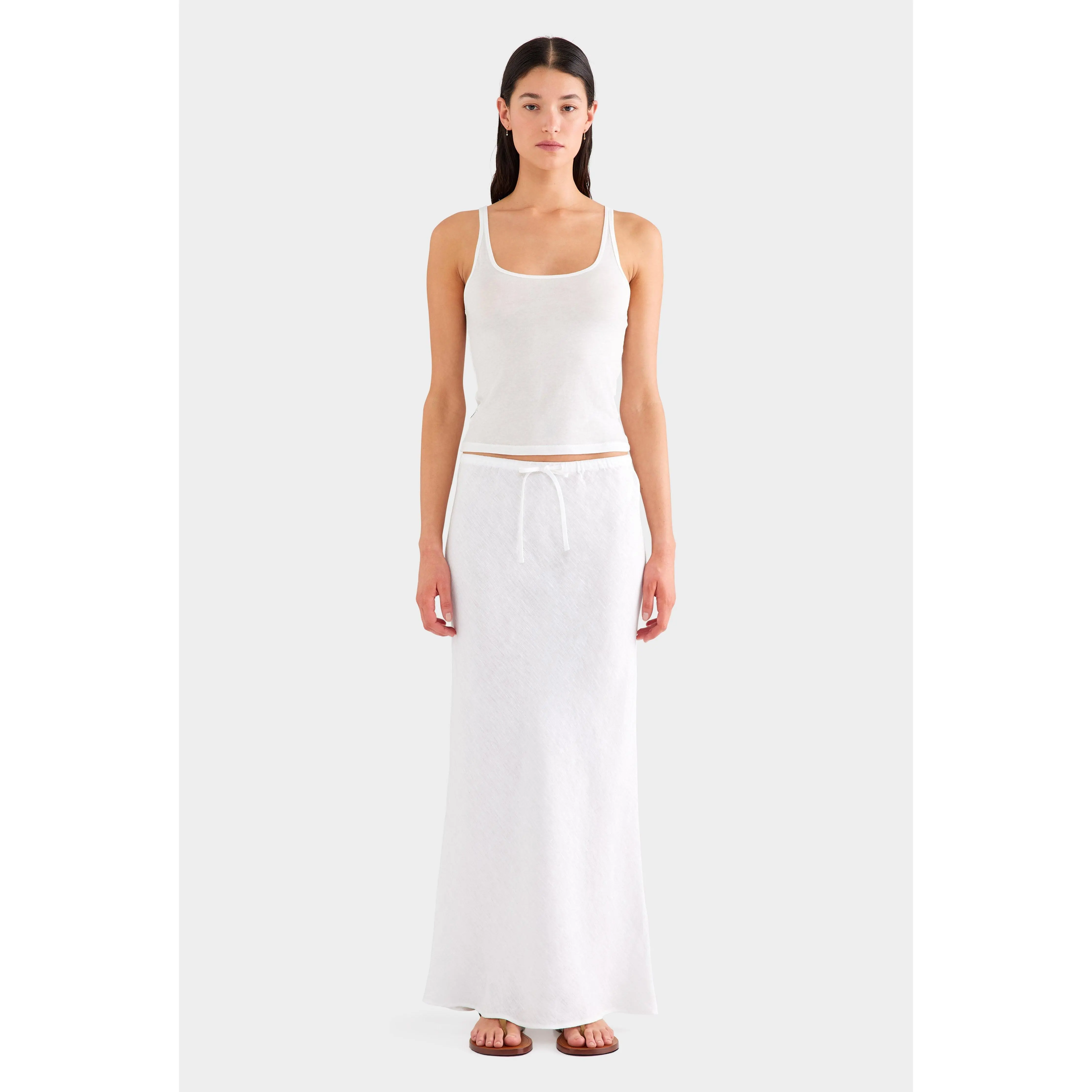 Drawstring Bias Skirt - White