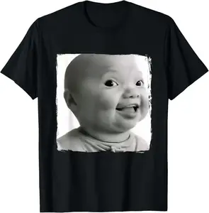 FEEGO 100% Cotton AI Baby Holding Back A Laugh Funny Viral gen z Meme T-Shirt funny  shirt silky  graphic  tees