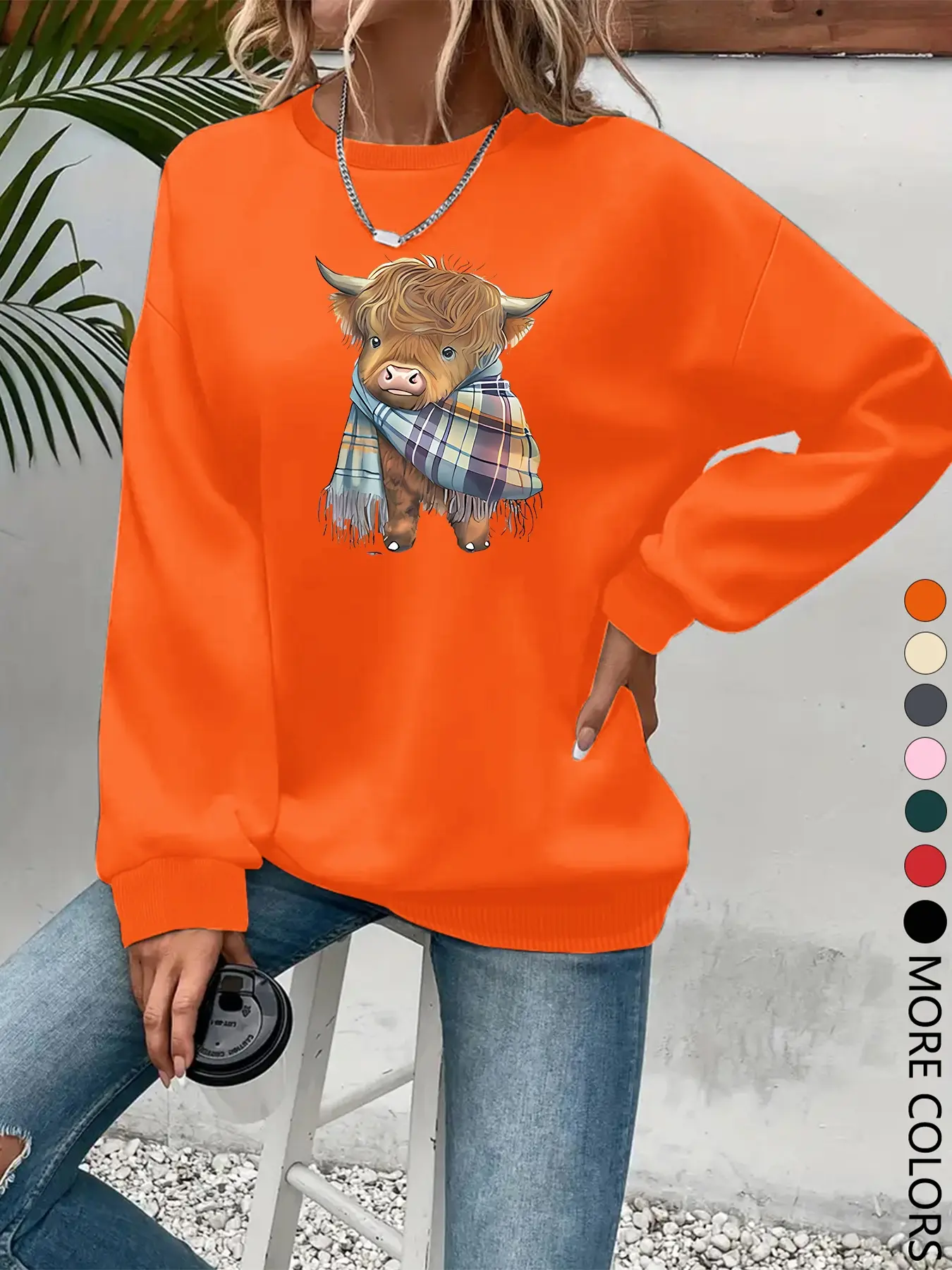 New Creative Simple Letter Pig Pattern, Casual Long Sleeve Round Neck Pullover Sweatshirt for Women, Fall & Winter Fashion Top