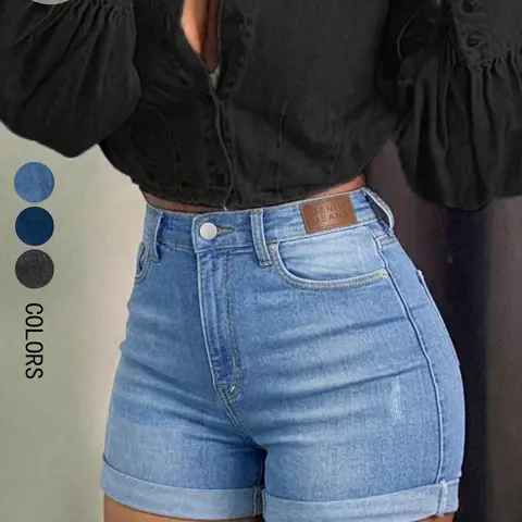 Women's Elastic Cotton Denim Shorts, Rolled Hem Hot Pants, Summer Casual Shorts, Ideal for Daily Wear and Outdoor Activities