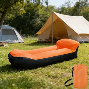 Portable inflatable lounge chair with soft headrest - Foldable outdoor folding bed, lightweight and compact design, including portable bag, perfect for camping, beach, swimming pool, backyard, indoor and outdoor use