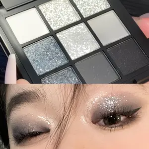 9-color, smoky, shimmering, matte black, white, gray high-pigment eyeshadow palette, gothic makeup palette, Eye Makeup Products, long-lasting and smudge-proof, perfect for stage, party, music festival makeup, daily use