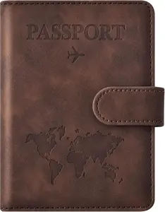 Minimalist Unisex Letter Print RFID Blocking Passport Holder, Lightweight PU Leather Cover with Magnetic Button Closure, Travel Essential Protector for Women & Men