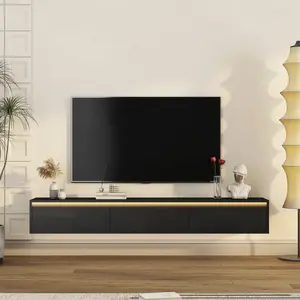 Floating TV Stand, Wall Mounted TV Shelf with Led Lights & Power Outlet,High Gloss TV Cabinet for tv Stands for Living Room