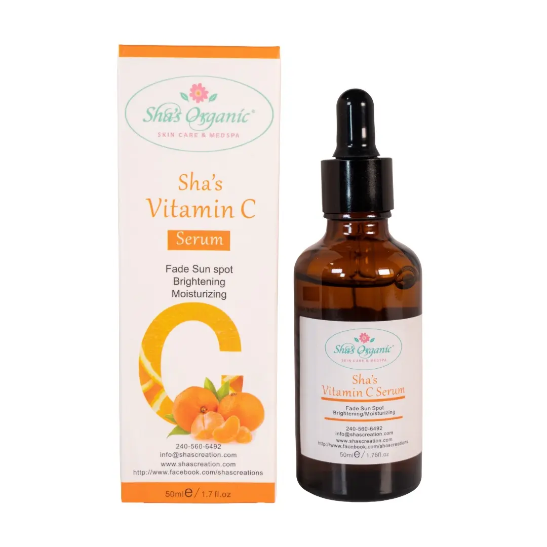 Sha's Organic Skincare Vitamin C Facial Serum - Brightening & Anti-Aging Beauty Serum Formula for Radiant Glow, Alcohol-Free Face Care Products, Moisturizing, Brighten Skin Tones, Enhancing Serum